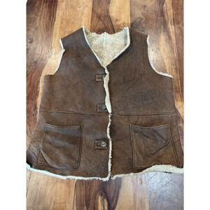vtg Adrienne Vittadini Bergdorf Goodman mens' lg genuine leather shearling vest